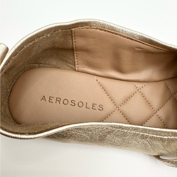 Aerosoles Ramen Soft Gold Metallic Leather Ballet Flats Chunky Chain - Picture 7 of 10